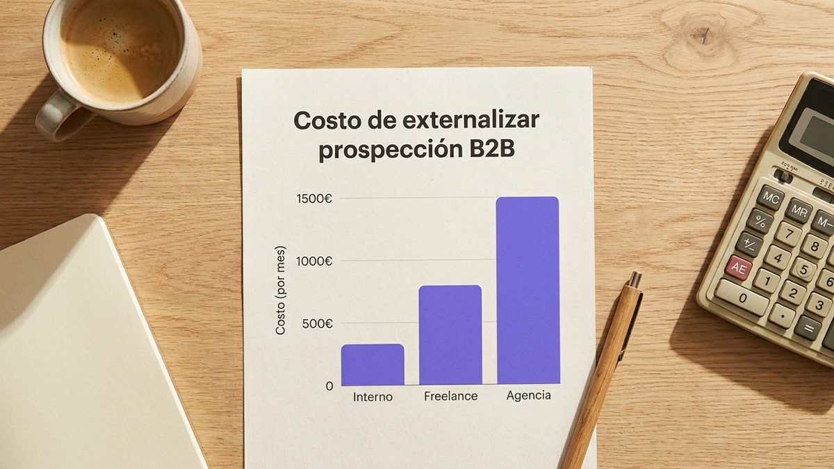 Gráfico comparativo del costo mensual de prospección B2B: interno, freelance y agencia